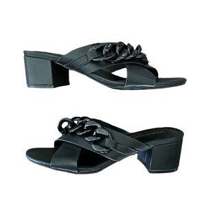 Lane Bryant Sandals Women's 8W Wide Dream Cloud Black Chain Cross Block Heel